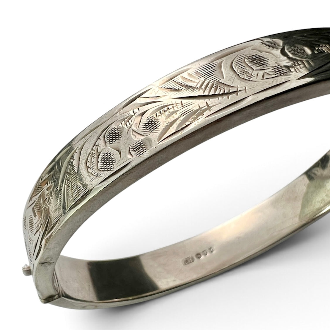 Vintage Charles Horner Sterling Silver Engraved Hinged Bangle