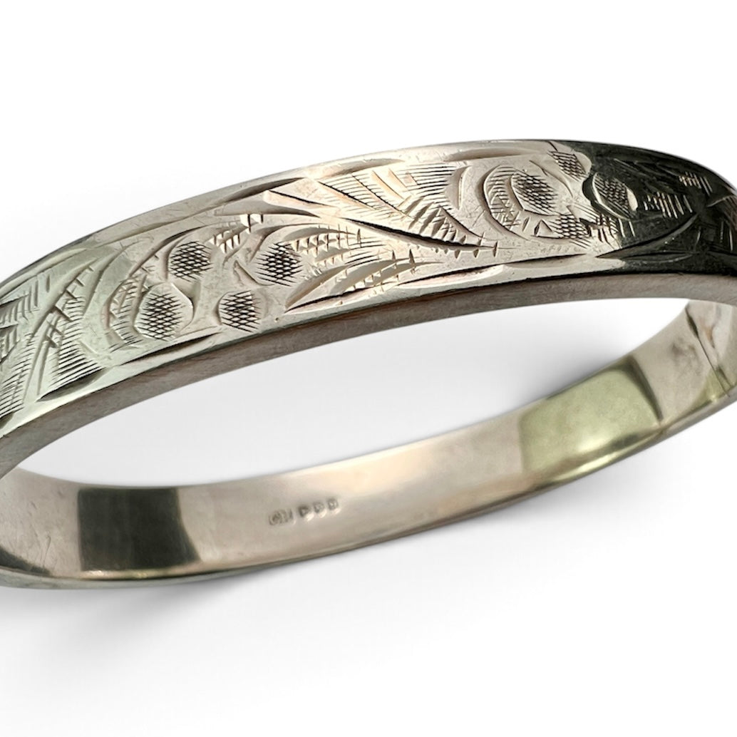 Vintage Charles Horner Sterling Silver Engraved Hinged Bangle