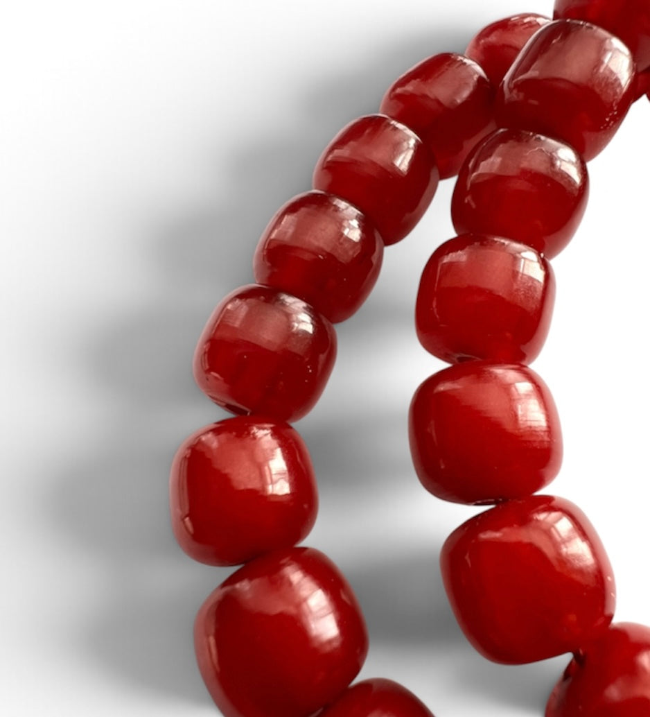 Art Deco Faturan Style Cherry Amber Red Faceted Bead Necklace