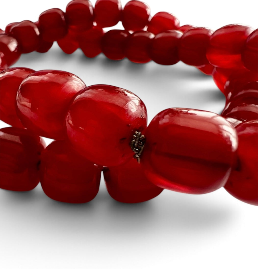 Art Deco Faturan Style Cherry Amber Red Faceted Bead Necklace
