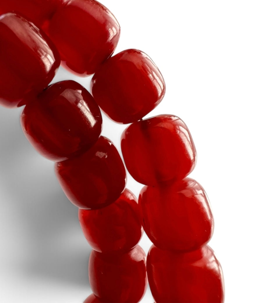 Art Deco Faturan Style Cherry Amber Red Faceted Bead Necklace