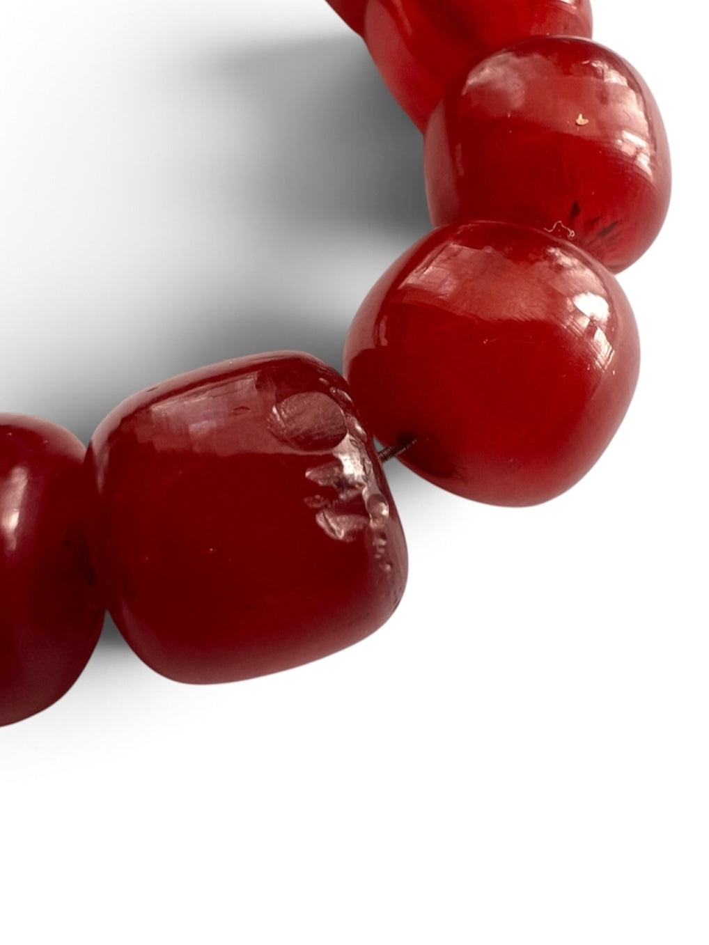 Art Deco Faturan Style Cherry Amber Red Faceted Bead Necklace