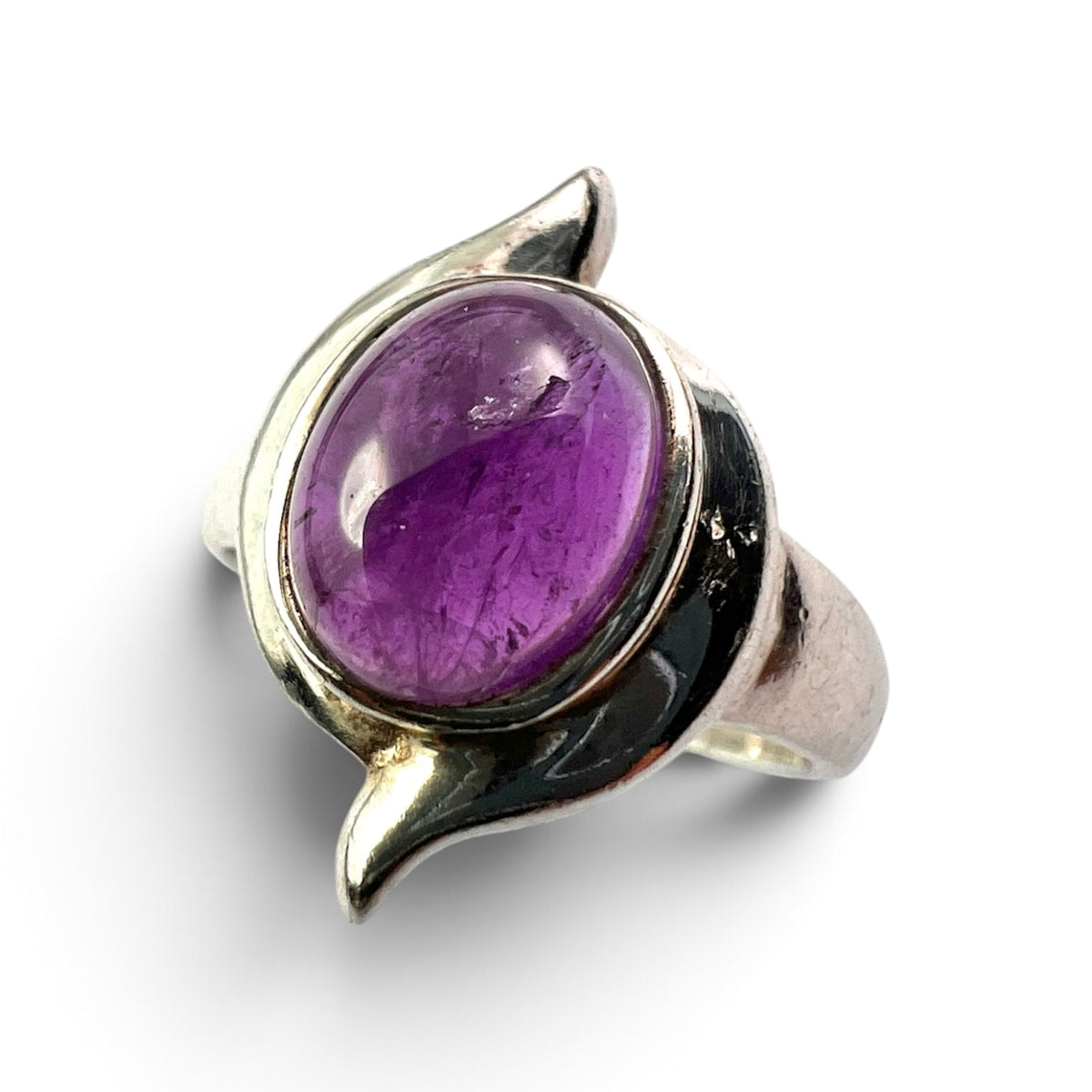 Vintage Modernist Amethyst Solitaire Silver Ring