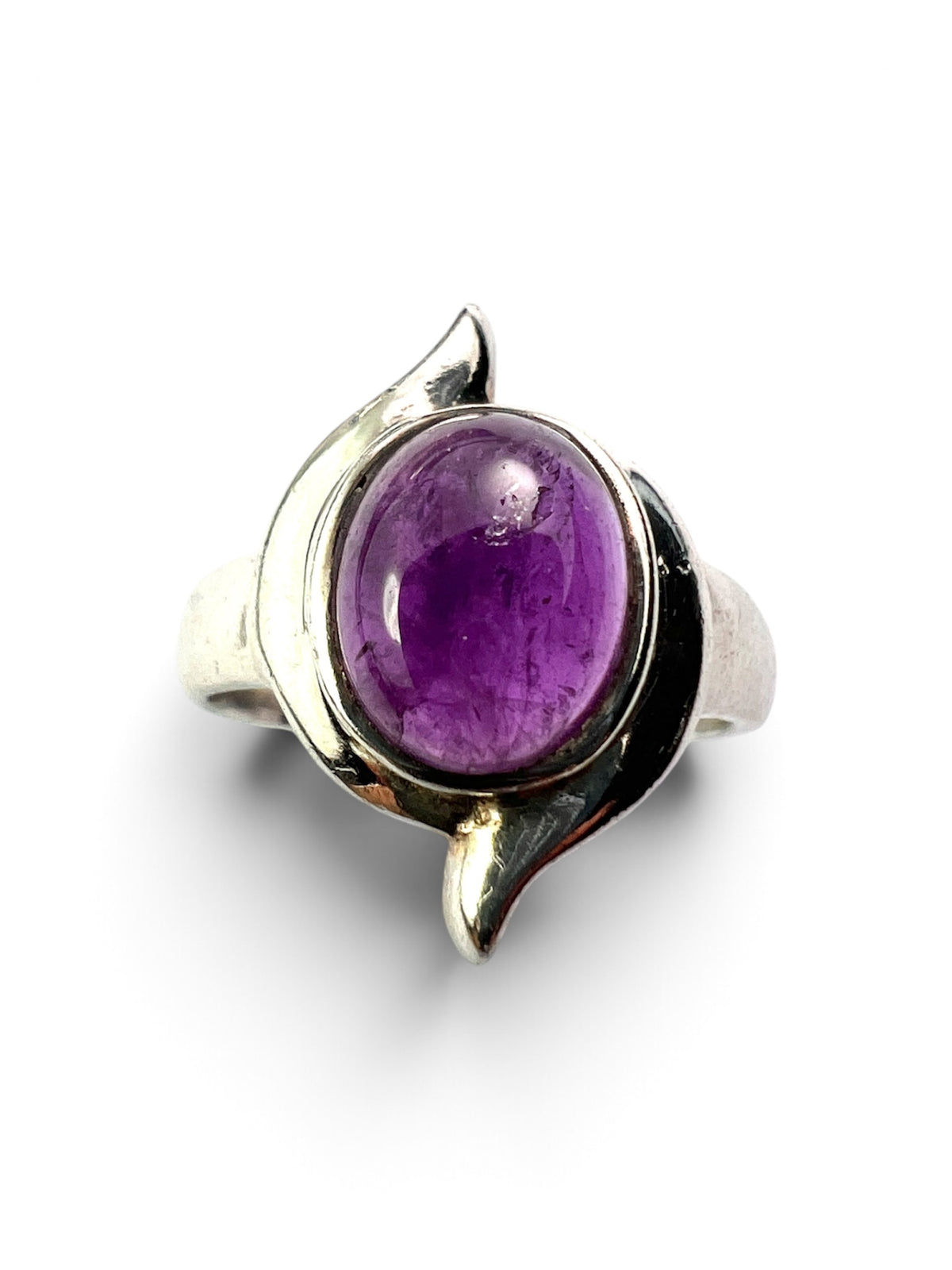 Vintage Modernist Amethyst Solitaire Silver Ring