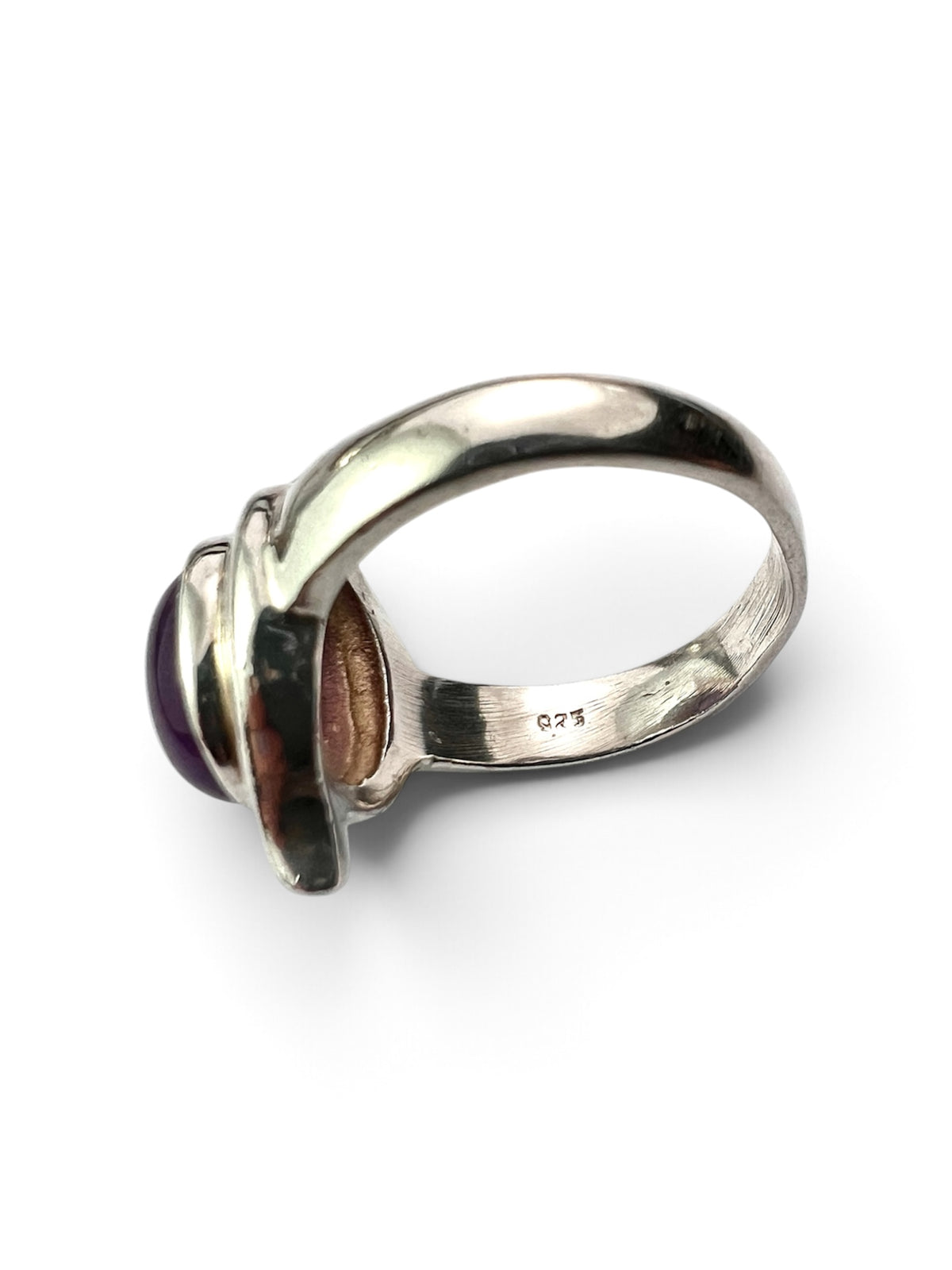 Vintage Modernist Amethyst Solitaire Silver Ring