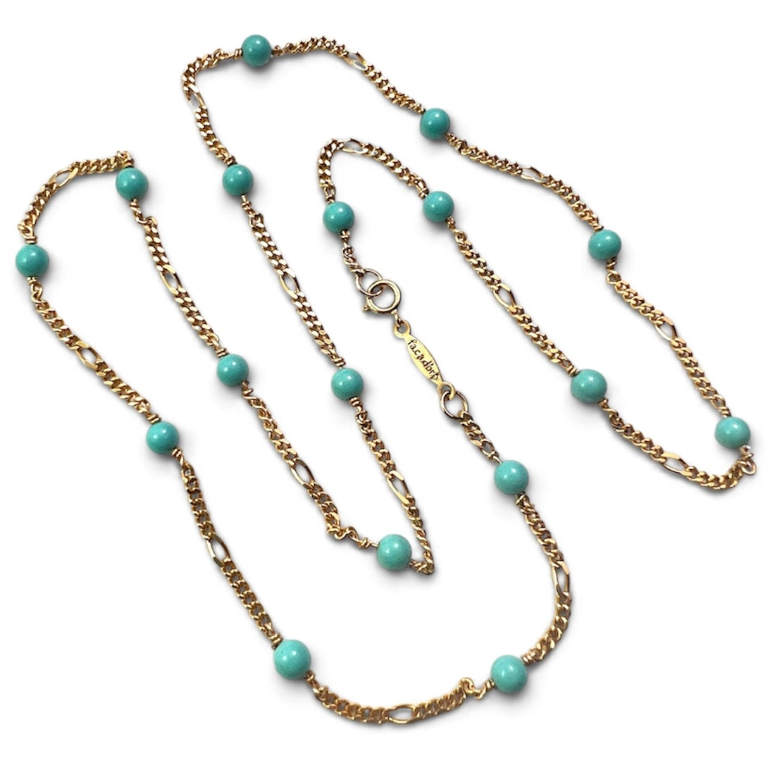 Vintage 14CT Gold Turquoise Station Chain Necklace