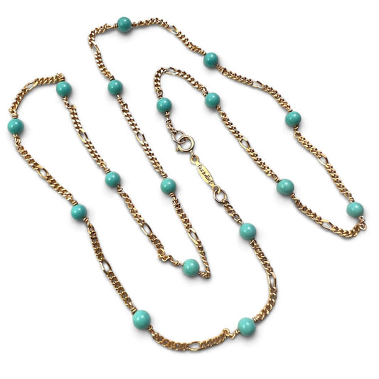 Vintage 14CT Gold Turquoise Station Chain Necklace