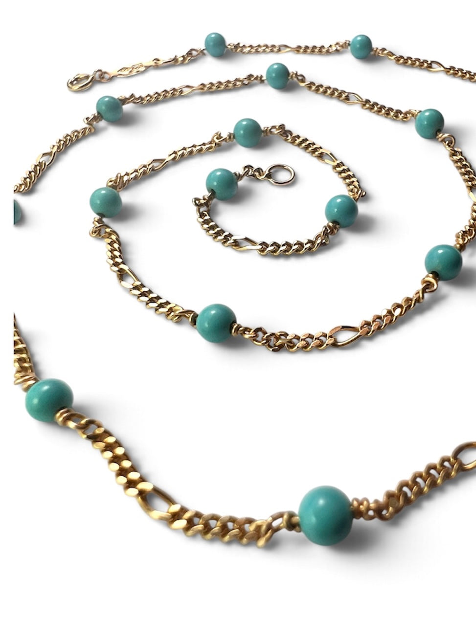 Vintage 14CT Gold Turquoise Station Chain Necklace