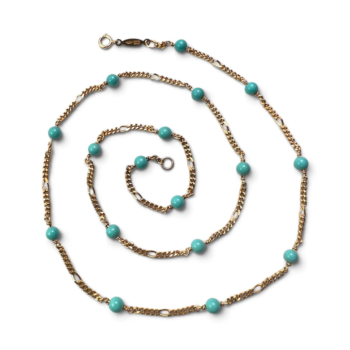 Vintage 14CT Gold Turquoise Station Chain Necklace