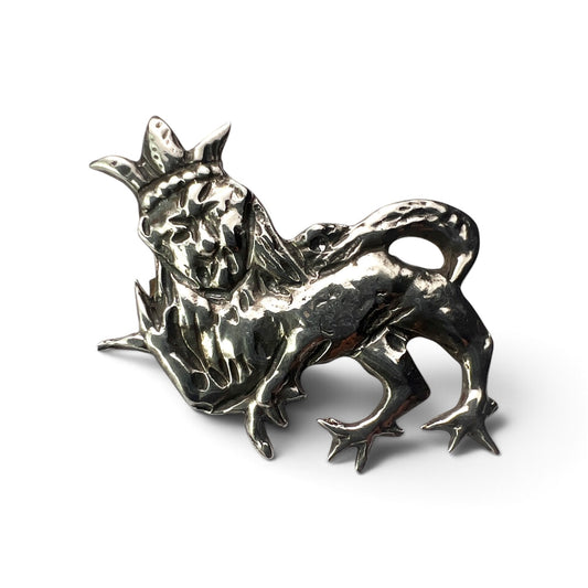 Vintage Crowned Lion Sterling Silver Medieval Style Pilgrimage Brooch Badge