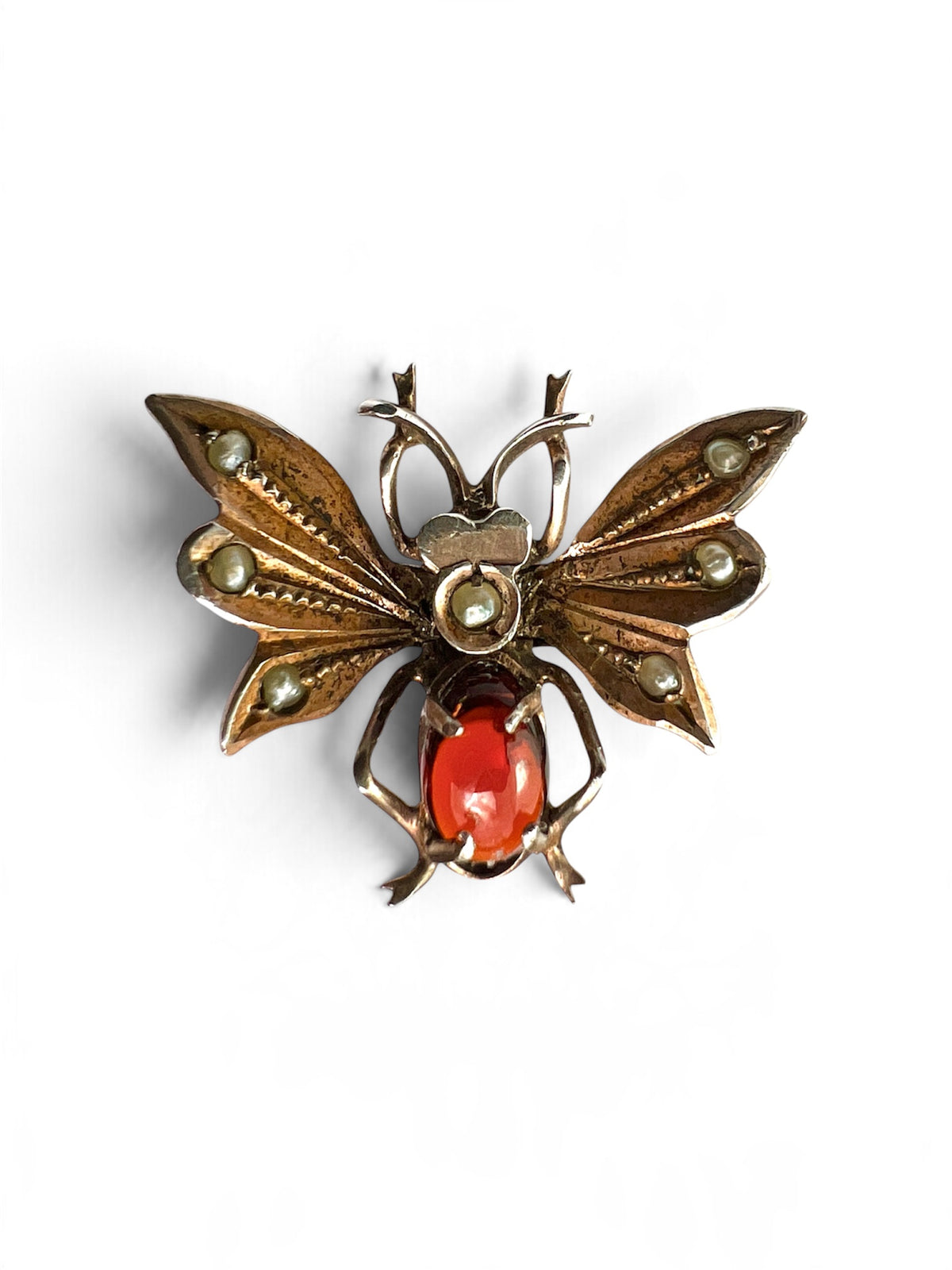 Victorian Silver Gilt Garnet Insect Clip Brooch