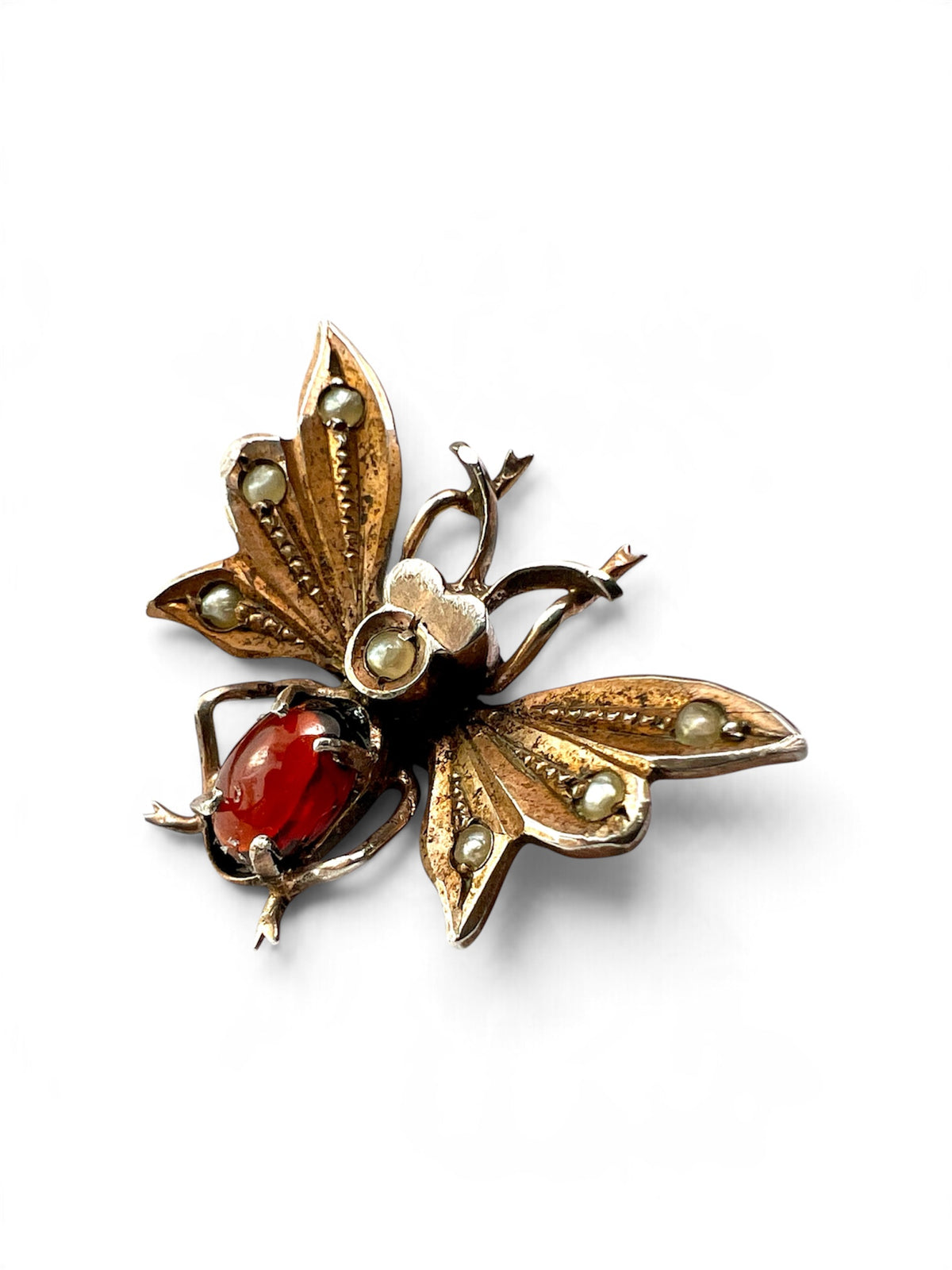 Victorian Silver Gilt Garnet Insect Clip Brooch