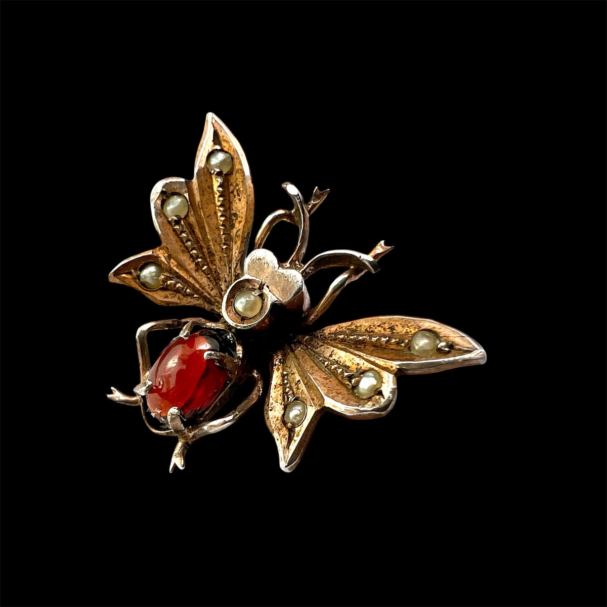 Victorian Silver Gilt Garnet Insect Clip Brooch