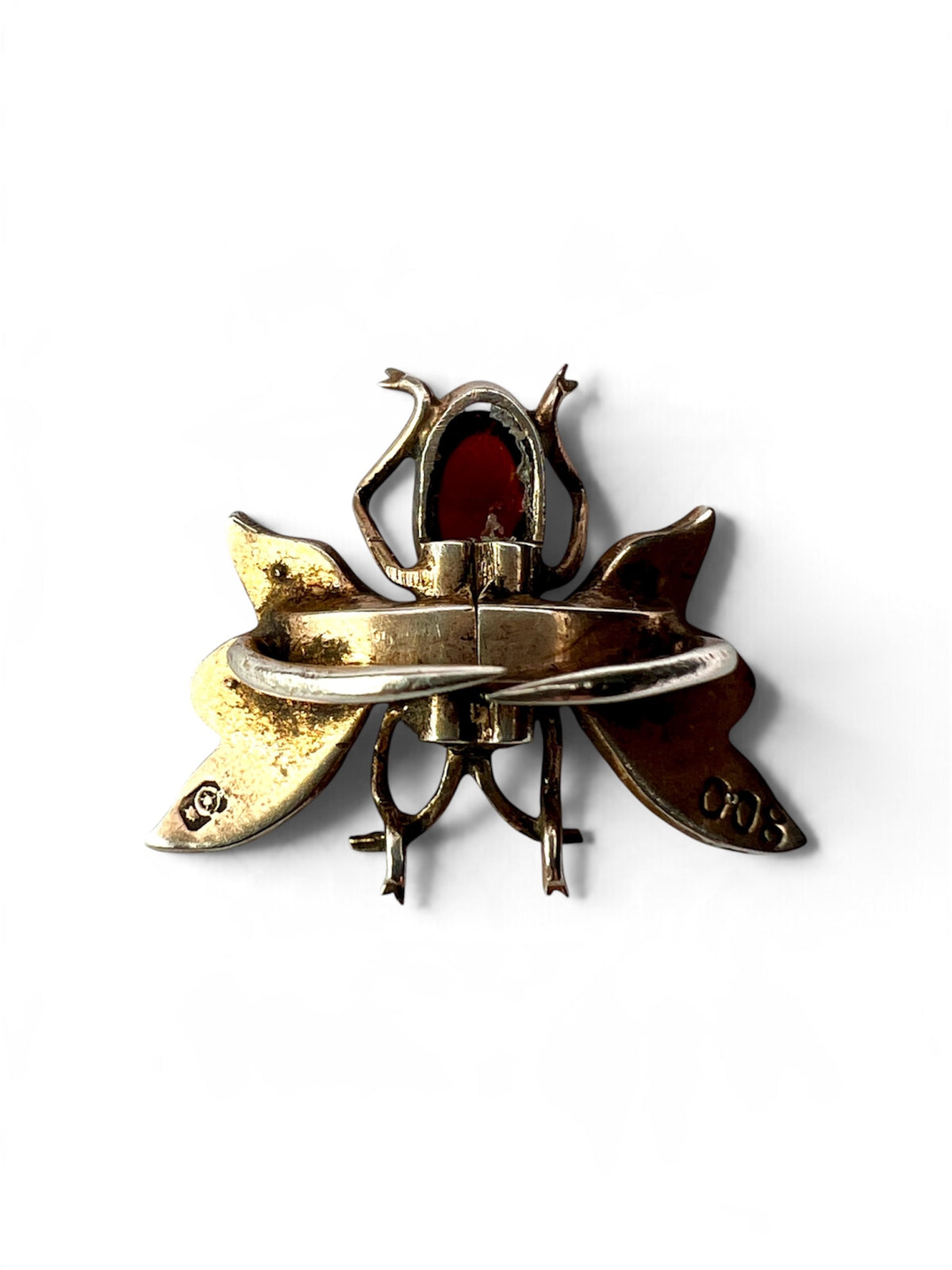 Victorian Silver Gilt Garnet Insect Clip Brooch