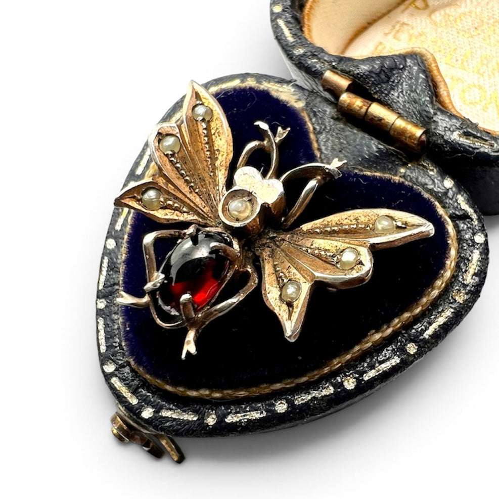 Victorian Silver Gilt Garnet Insect Clip Brooch