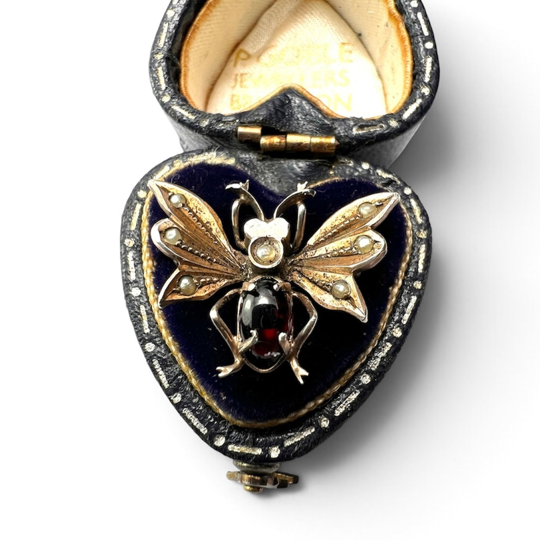 Victorian Silver Gilt Garnet Insect Clip Brooch