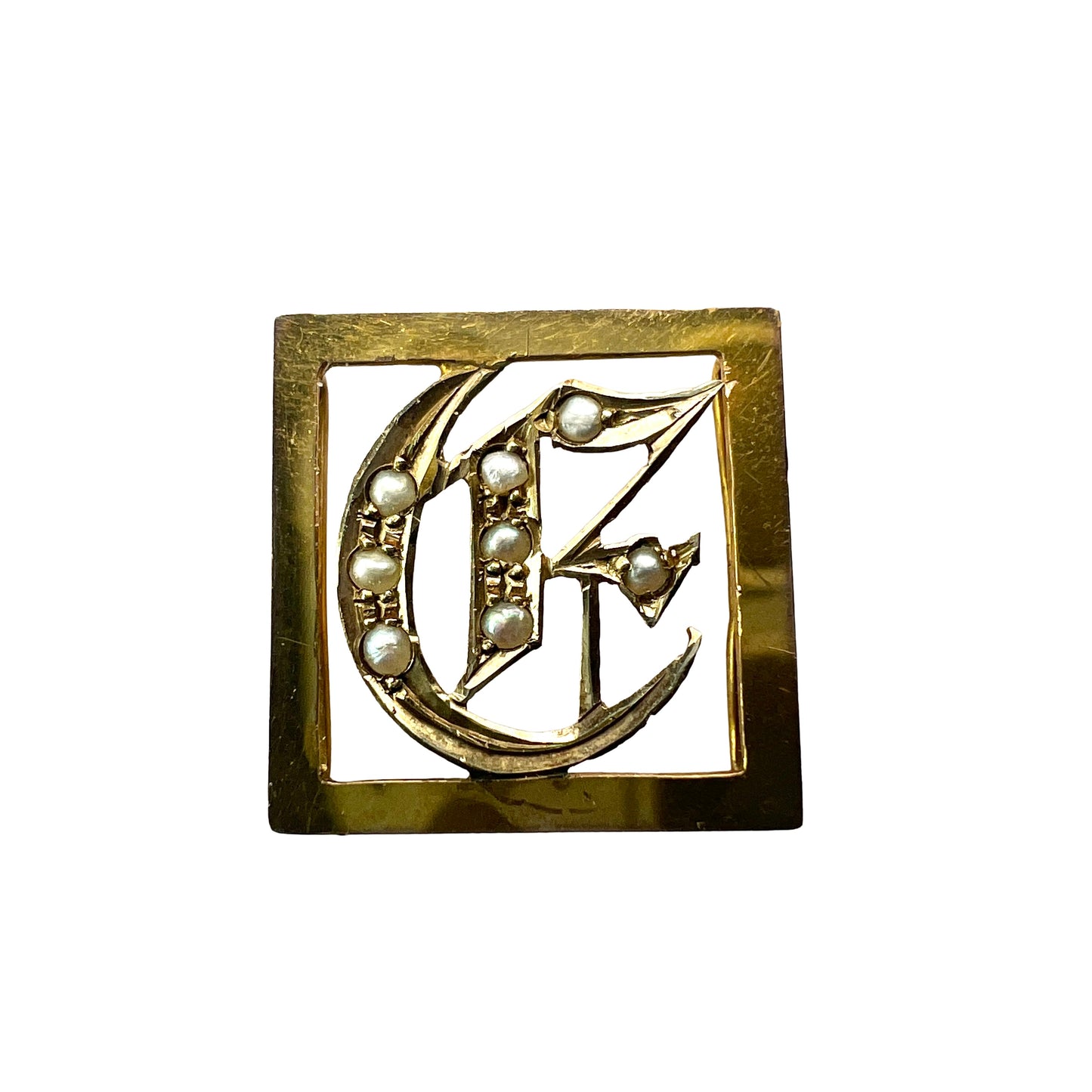 Victorian 9CT Gold Initial Letter E Pearl Ribbon Slider Pendant