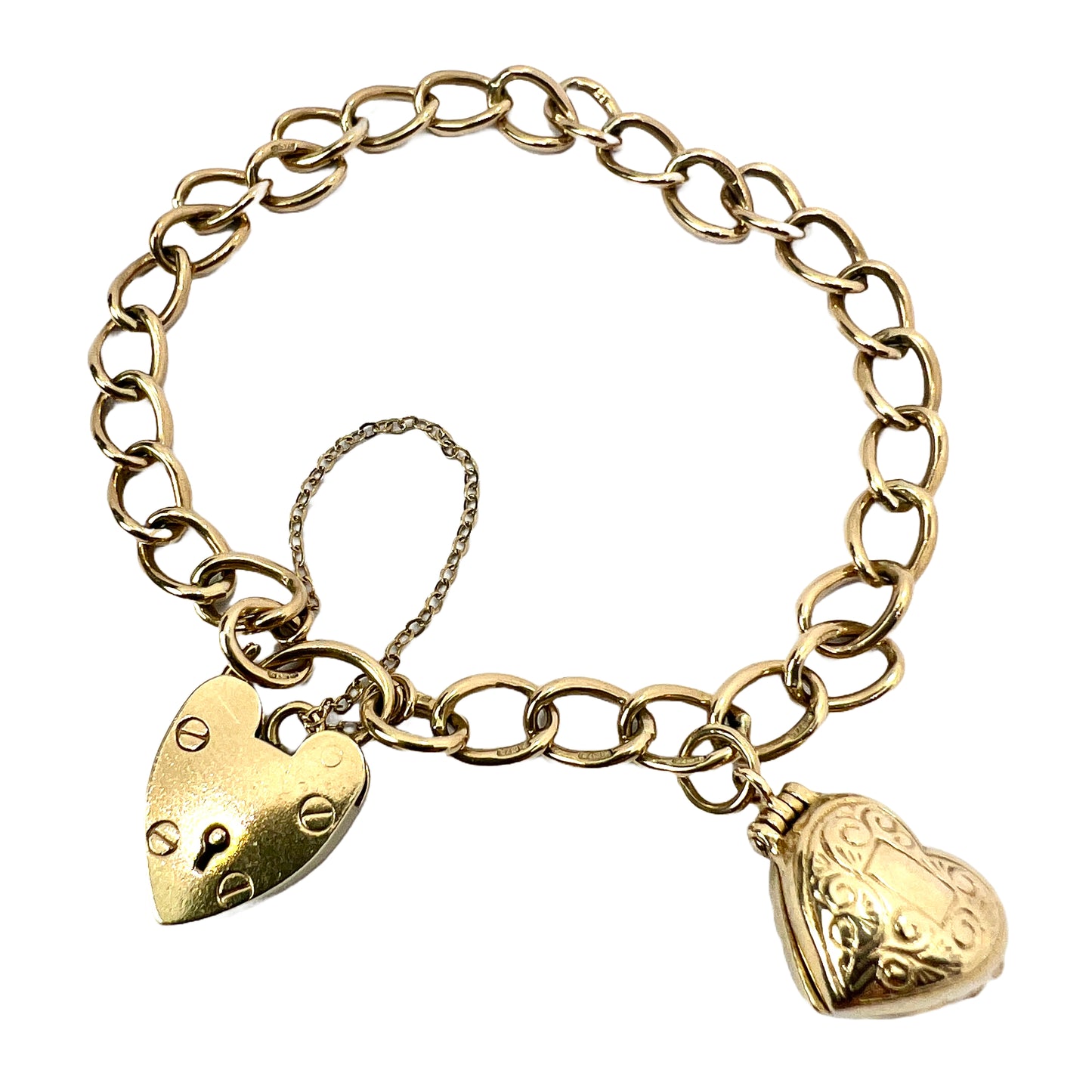 Vintage 9CT Gold Padlock Bracelet with Opening Puffy Heart Charm