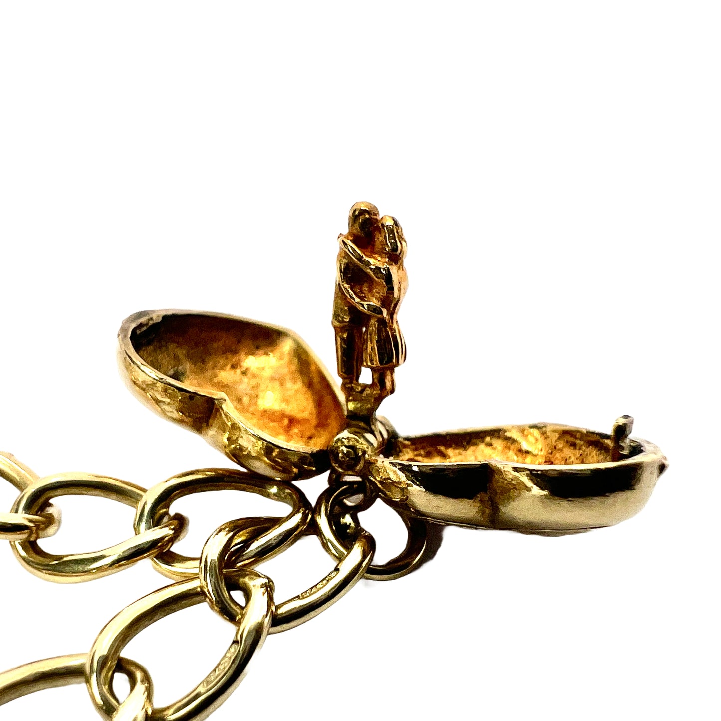 Vintage 9CT Gold Padlock Bracelet with Opening Puffy Heart Charm