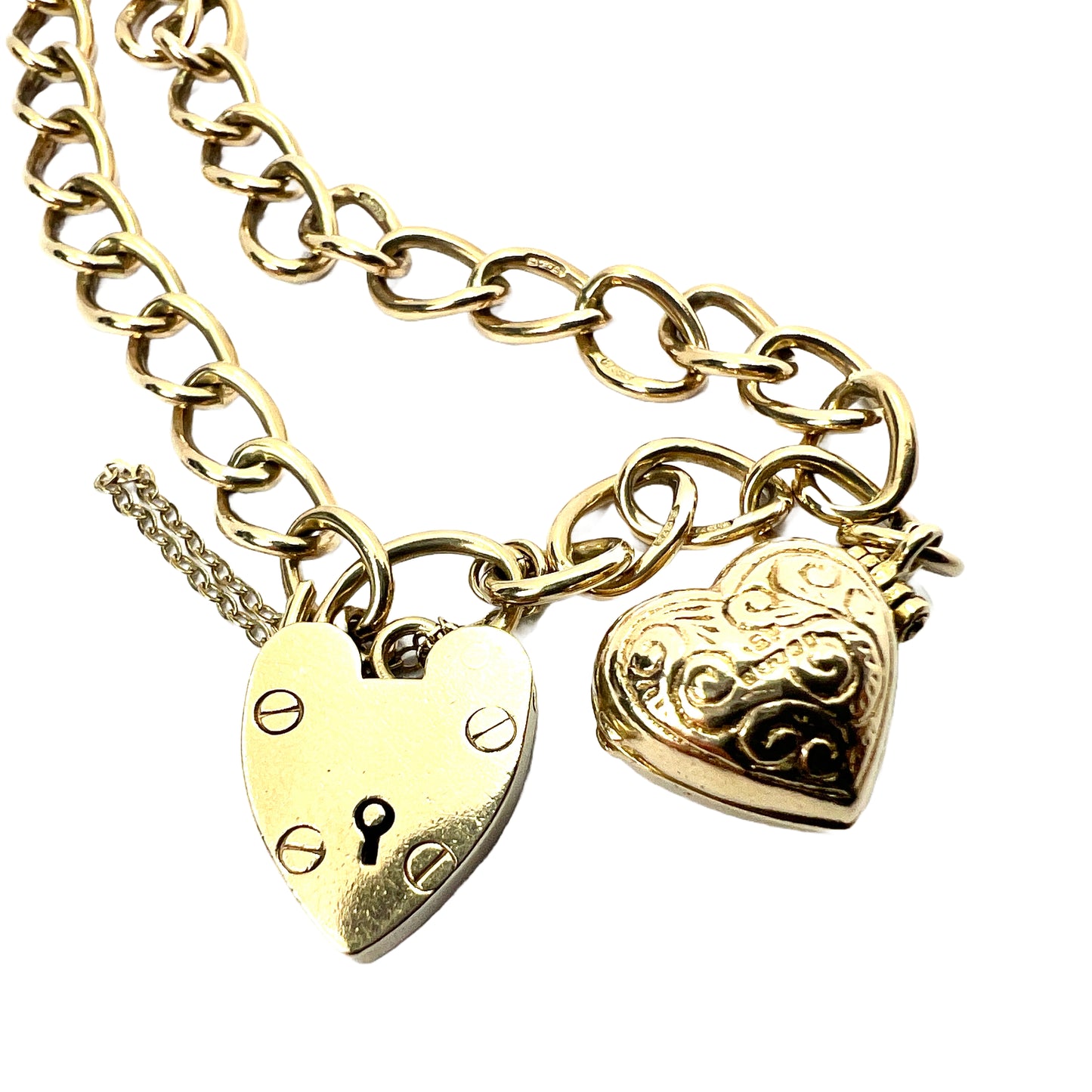 Vintage 9CT Gold Padlock Bracelet with Opening Puffy Heart Charm