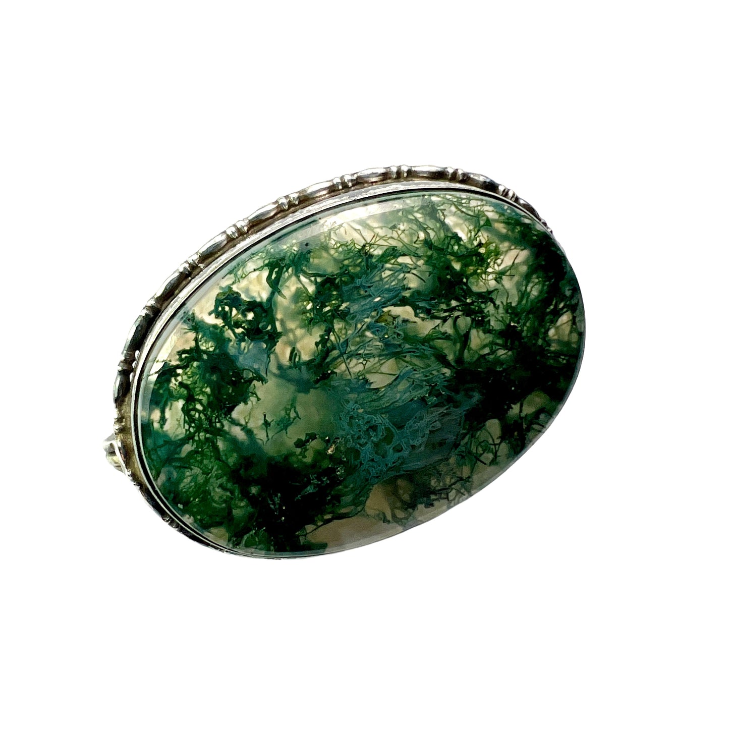 Antique Sterling Silver Moss Agate Brooch