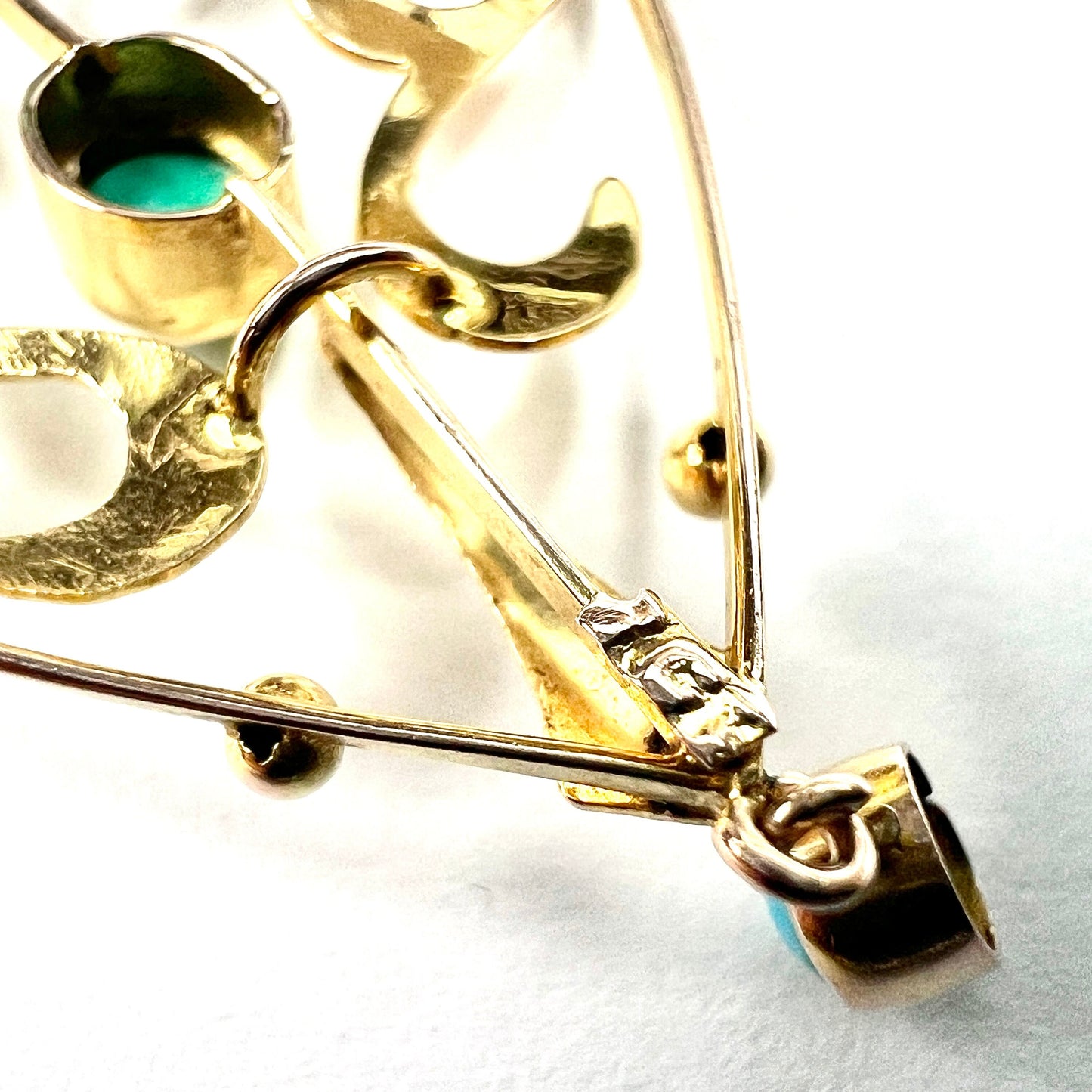 Edwardian 9CT Gold Turquoise Lavalier Pendant