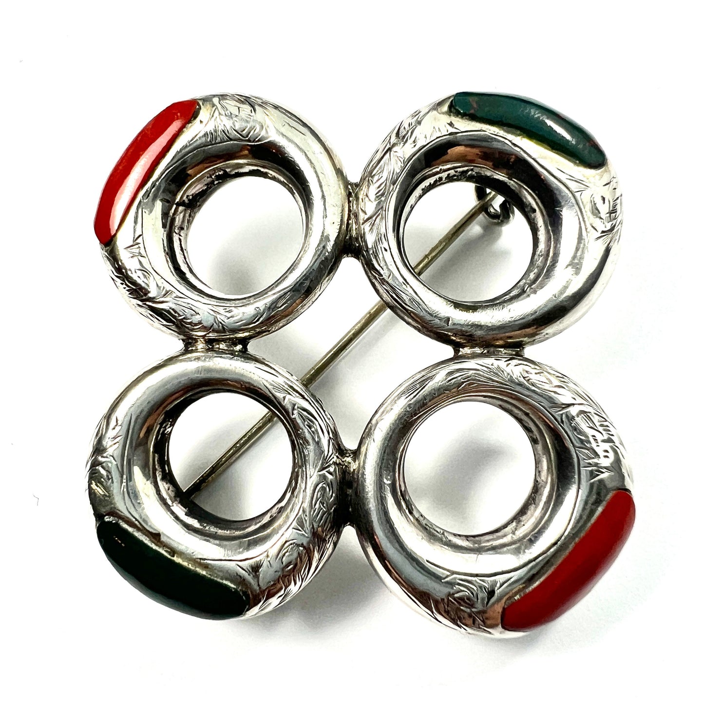 Victorian Scottish Agate Silver Circles Brooch