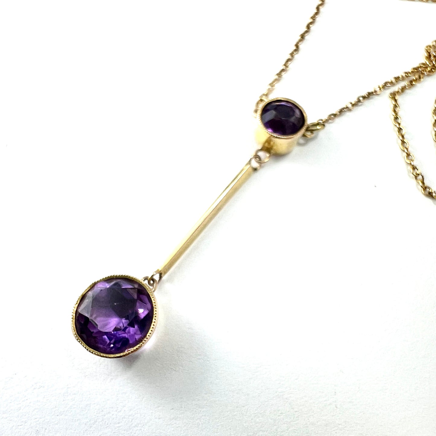 Edwardian Gold Amethyst Drop Necklace