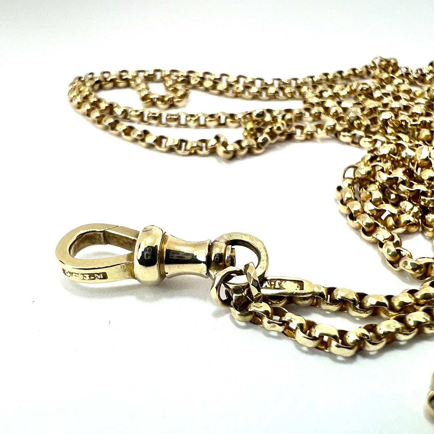 Very Long Antique Victorian Solid 9CT Gold Longuard Chain with Albert Clip