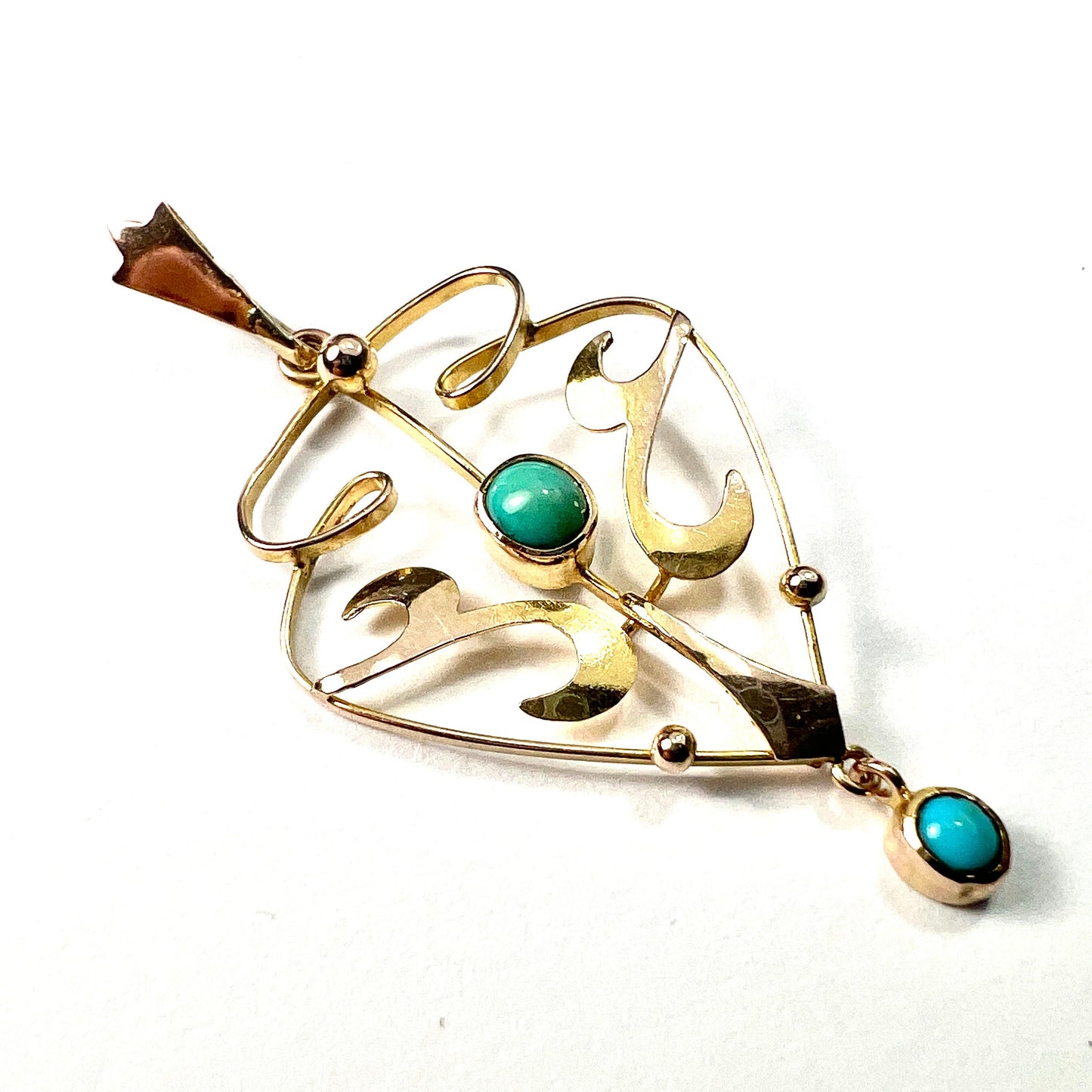 Edwardian 9CT Gold Turquoise Lavalier Pendant