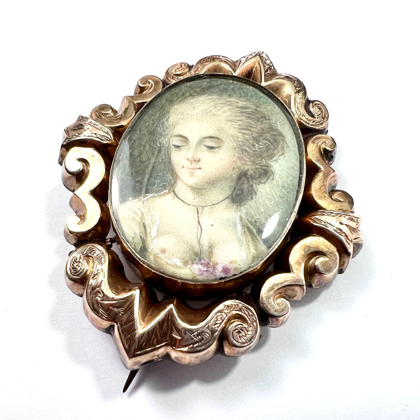 Large Victorian 9CT Gold Miniature Portrait Brooch