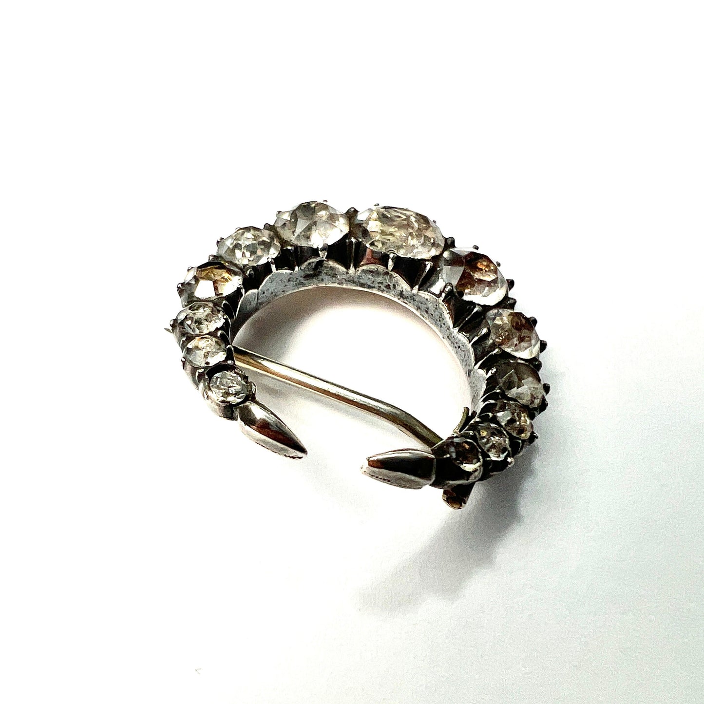 Georgian Silver Black Dot Paste Crescent Brooch