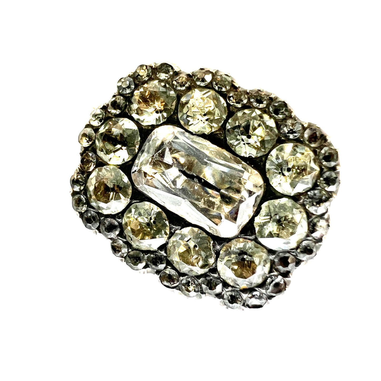 Georgian Silver Black Dot Paste Cluster Brooch