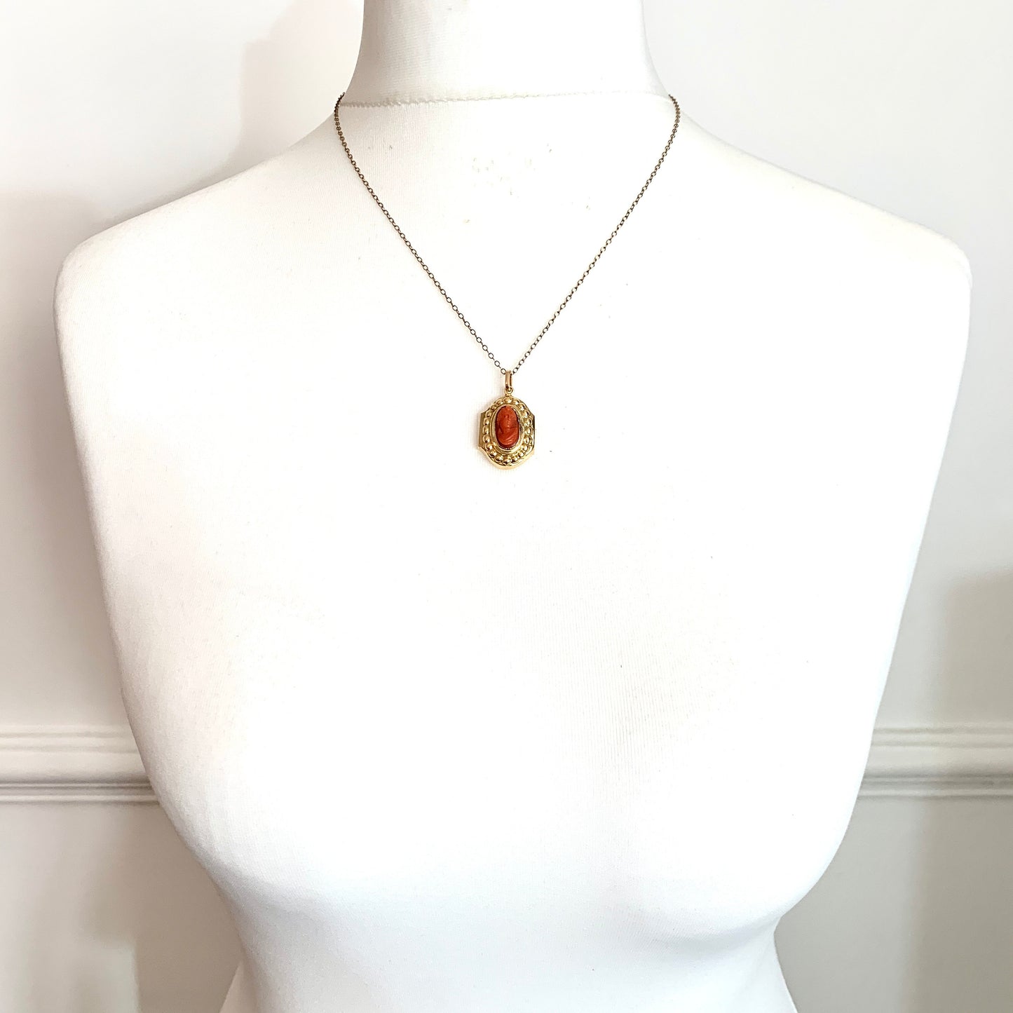 Victorian 18CT Gold Carved Coral Cameo Pendant
