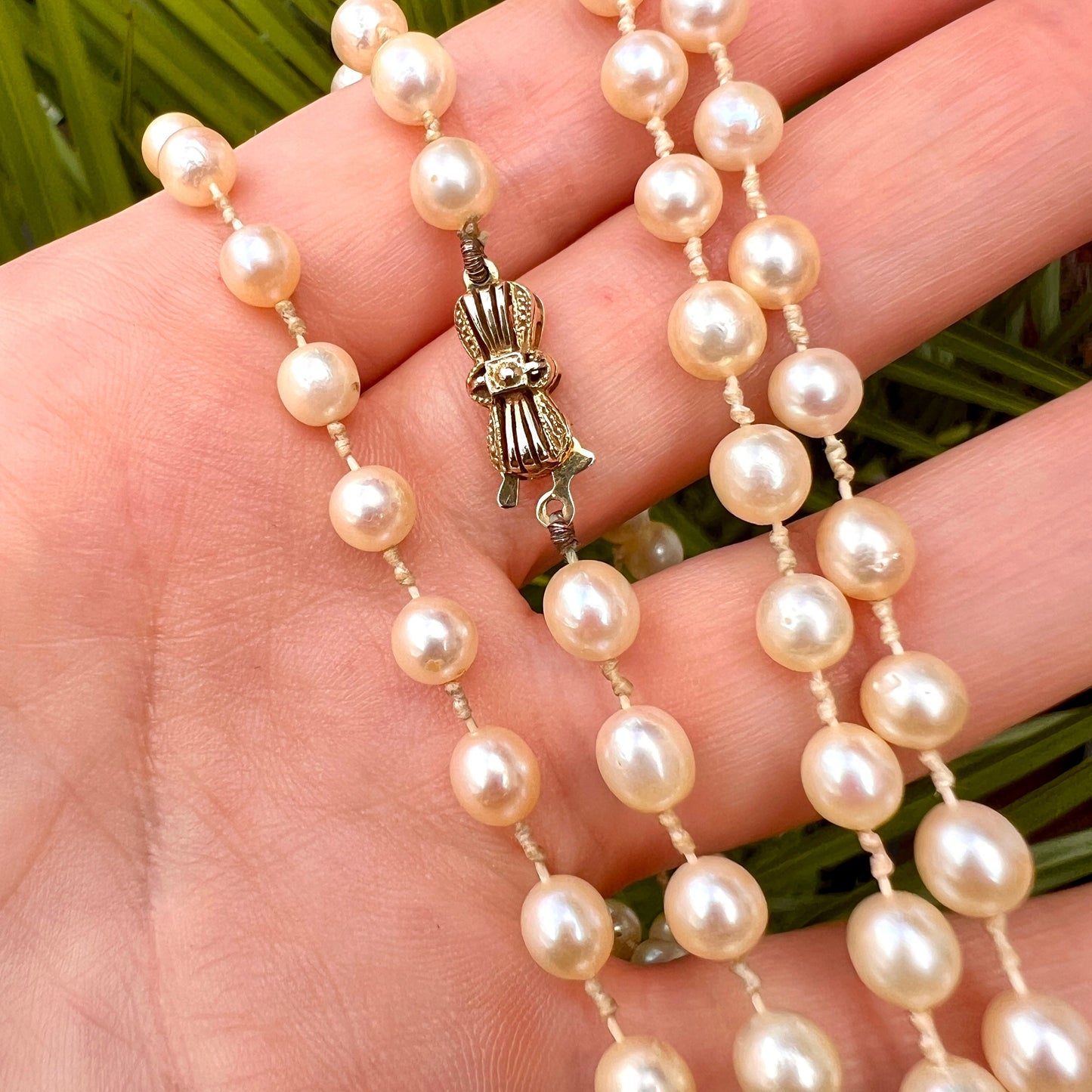 Vintage Very Long Cultured Pearl Necklace with 9CT Gold Clasp