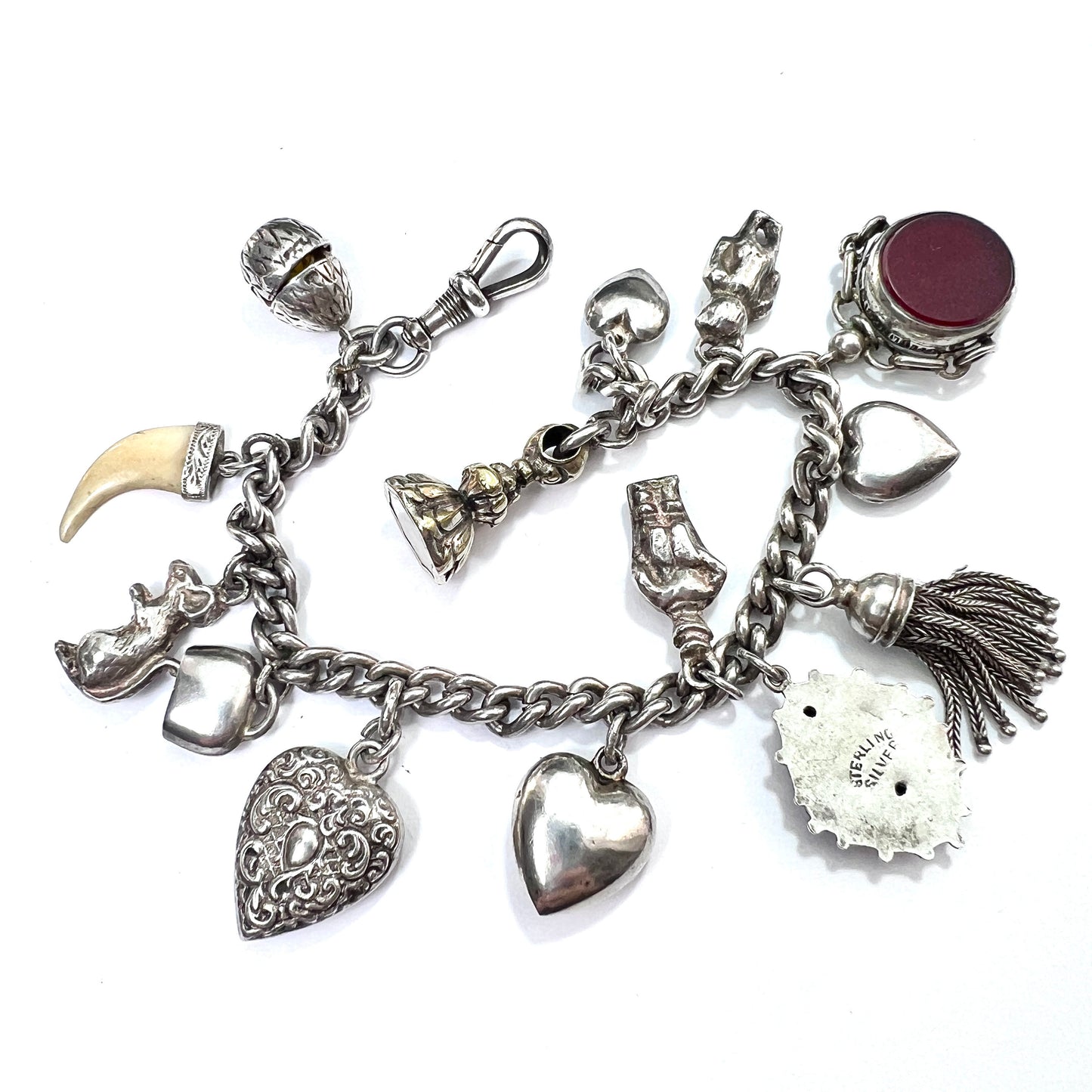 Victorian Silver Hearts and Fobs Charm Bracelet