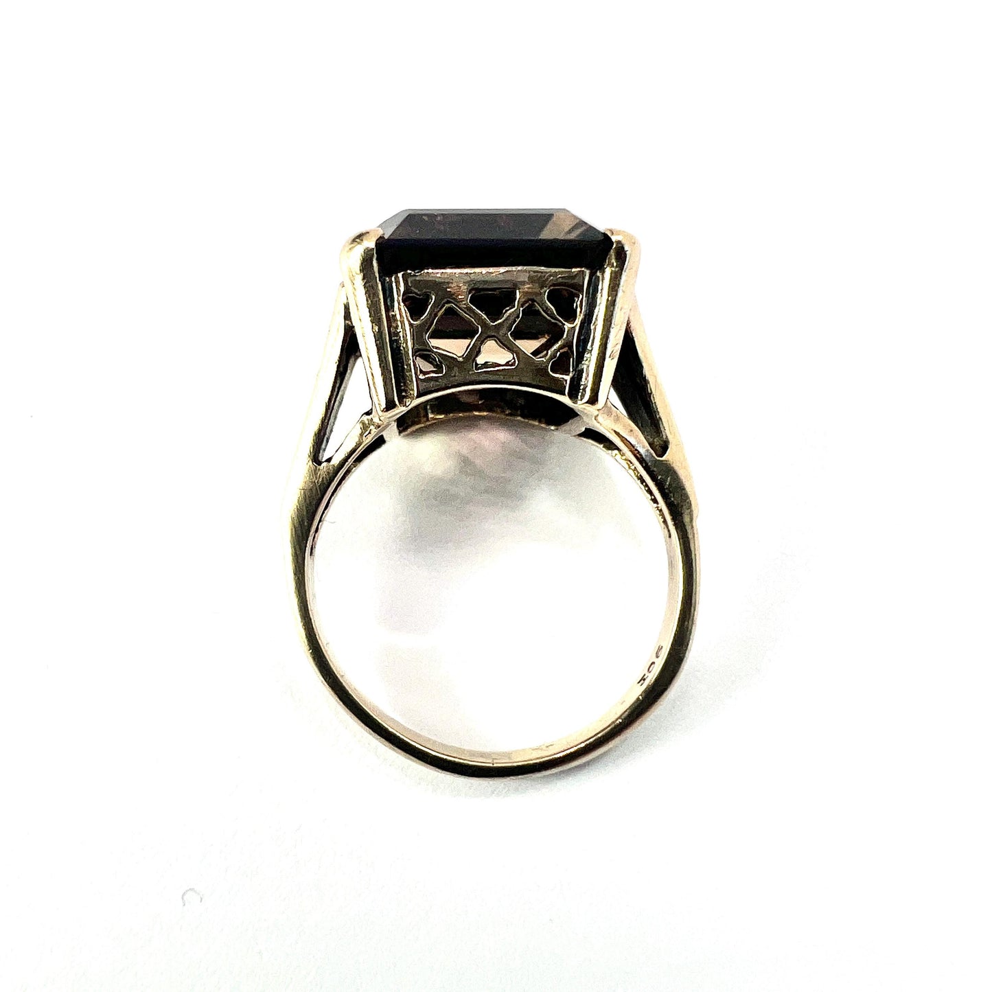 Victorian 9CT Gold Smoky Quartz Rectangular Cocktail Ring