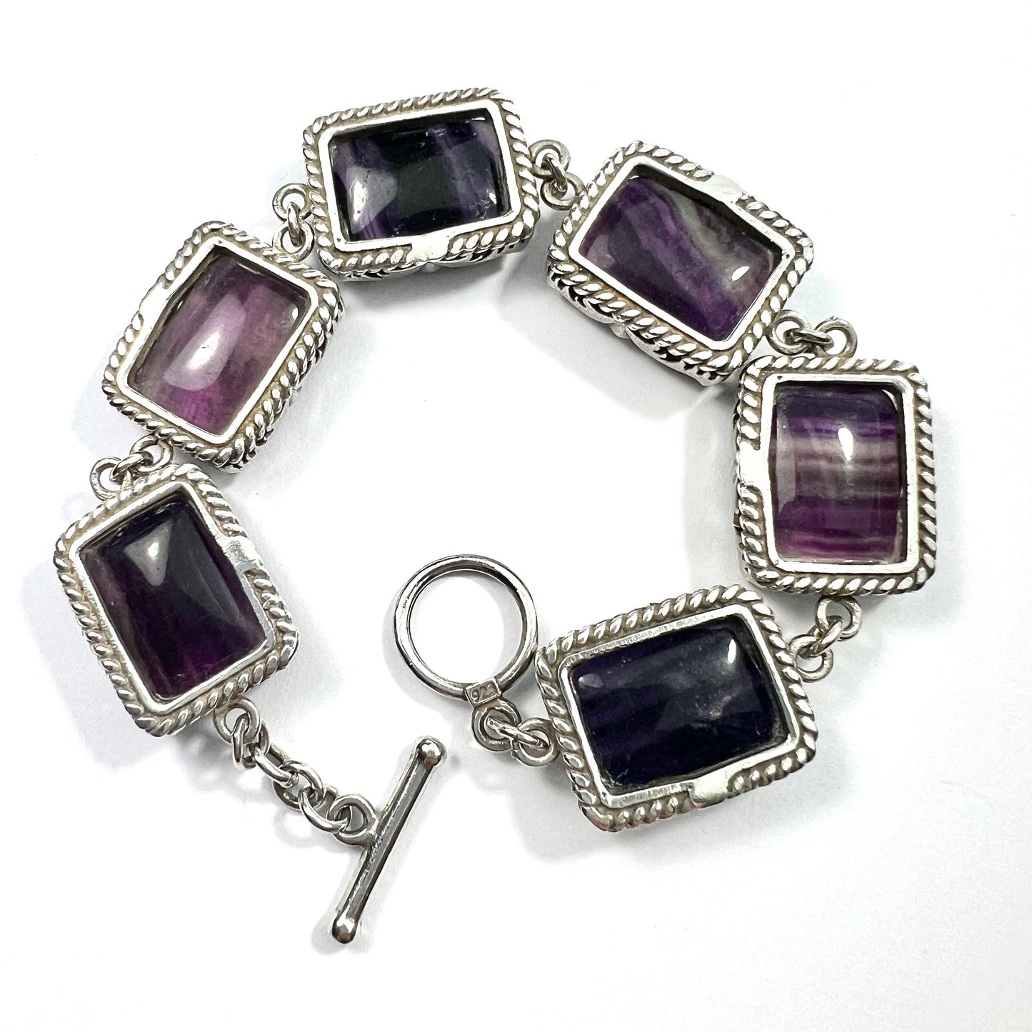 Vintage Chunky Fluorite Silver Panel Bracelet