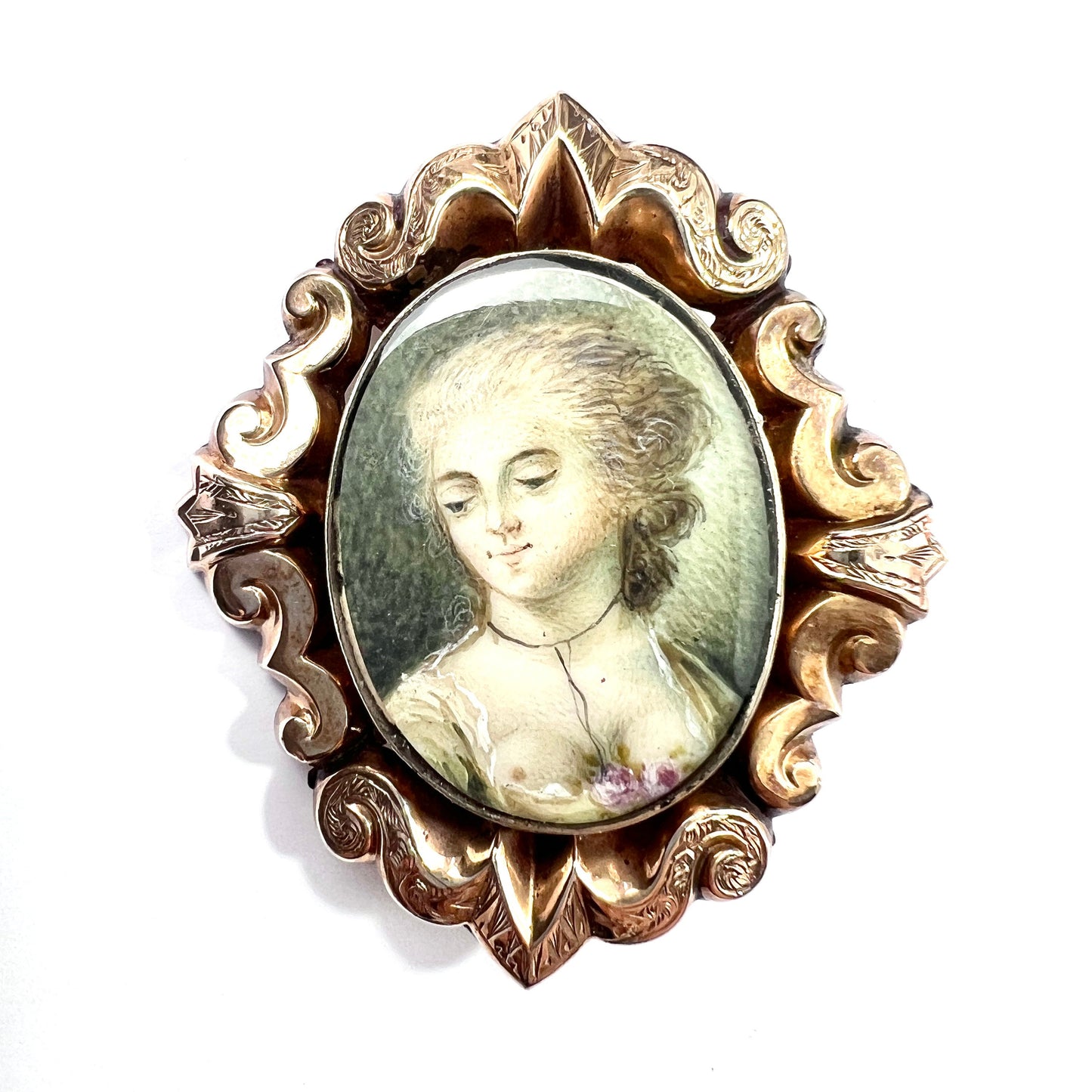Large Victorian 9CT Gold Miniature Portrait Brooch