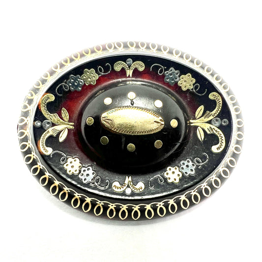 Victorian Pique Work Brooch in Gold and Silver