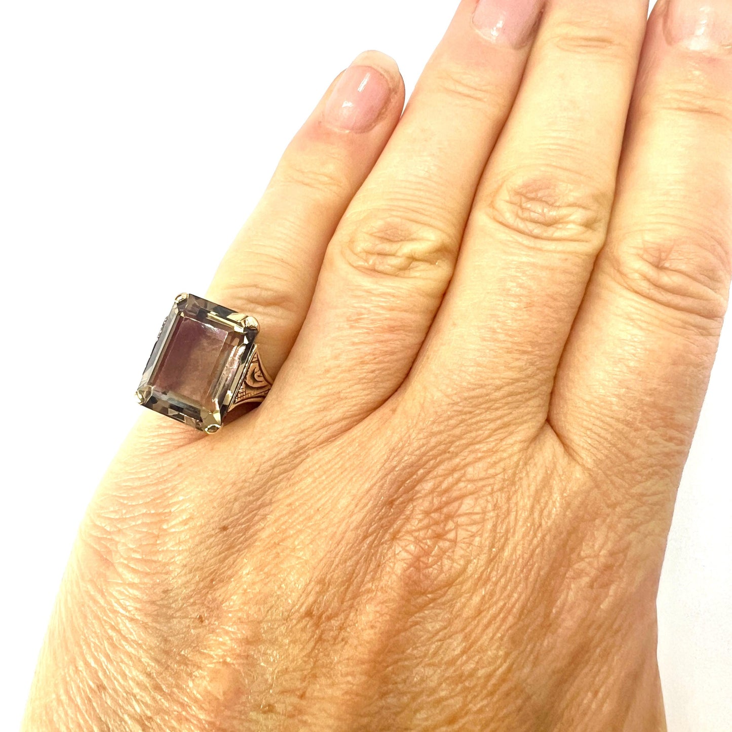 Victorian 9CT Gold Smoky Quartz Rectangular Cocktail Ring
