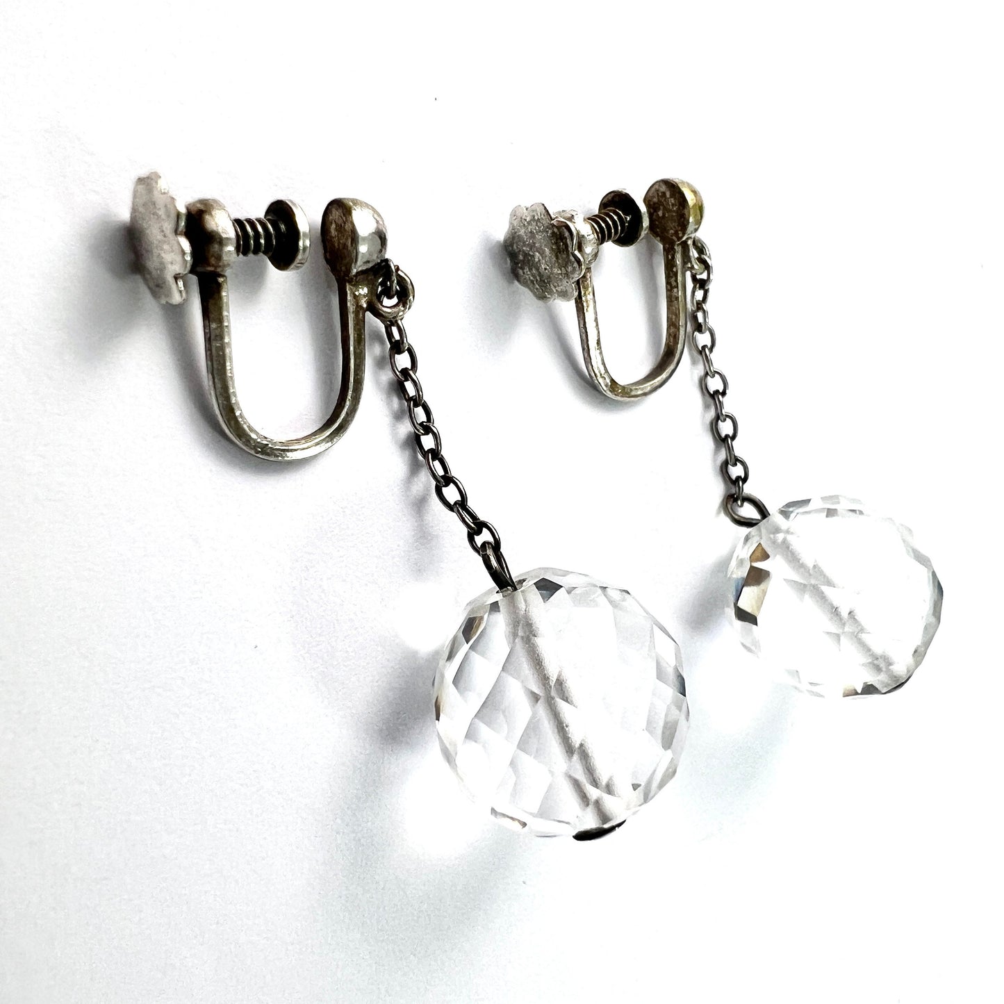 Vintage Rock Crystal Silver Chain Drop Earrings