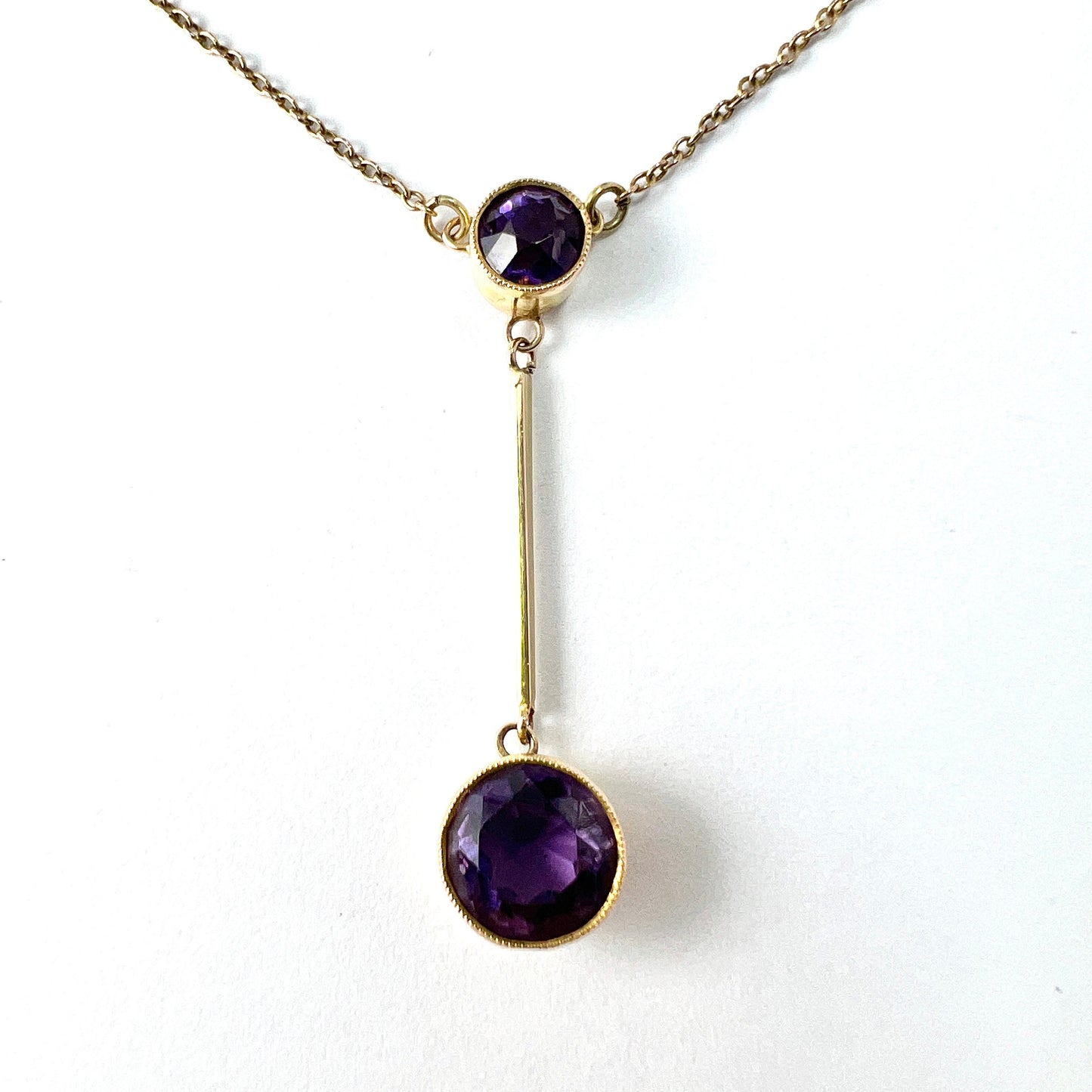 Edwardian Gold Amethyst Drop Necklace