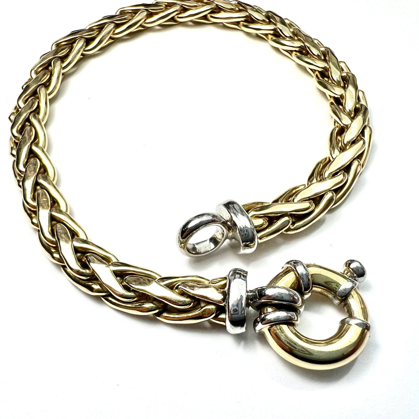 Vintage 9CT Yellow and White Gold Spiga Wheat Style Bracelet