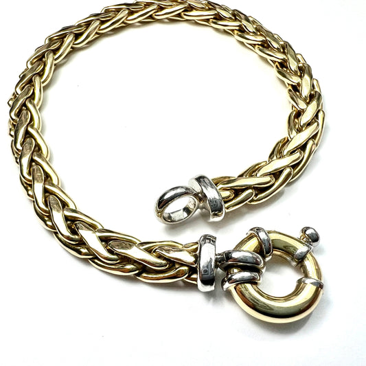 Vintage 9CT Yellow and White Gold Spiga Wheat Style Bracelet