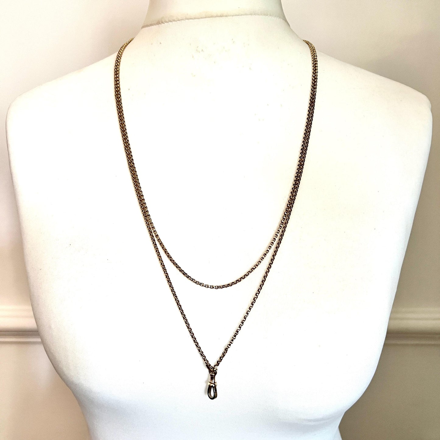 Very Long Antique Victorian Solid 9CT Gold Longuard Chain with Albert Clip