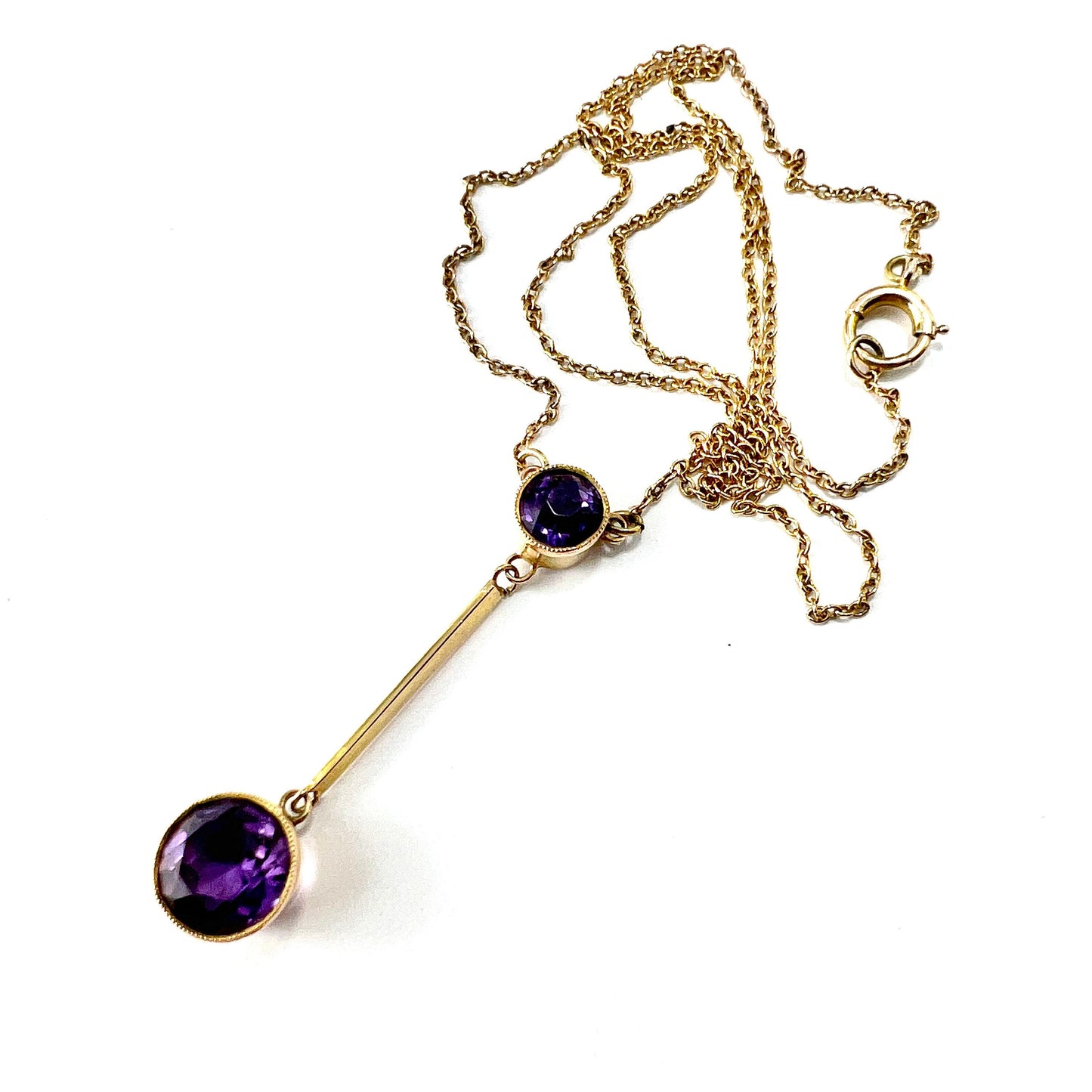Edwardian Gold Amethyst Drop Necklace