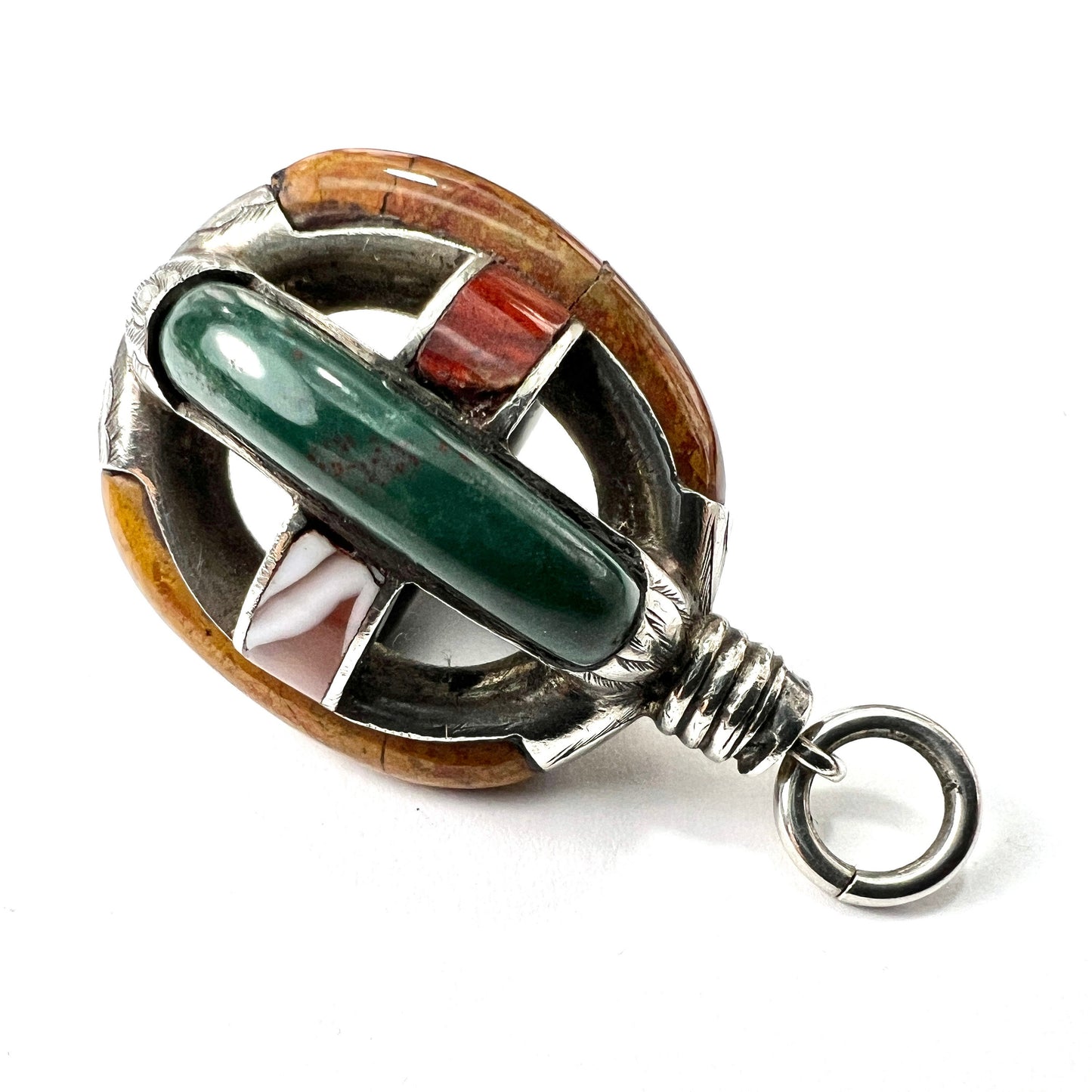 Scottish Victorian Agate Silver Cage Pendant