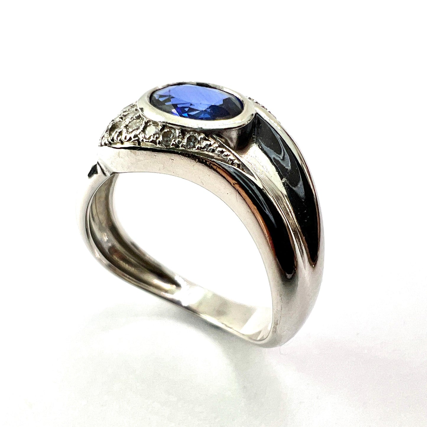Vintage French 18CT White Gold Sapphire and Diamond Snake Ring