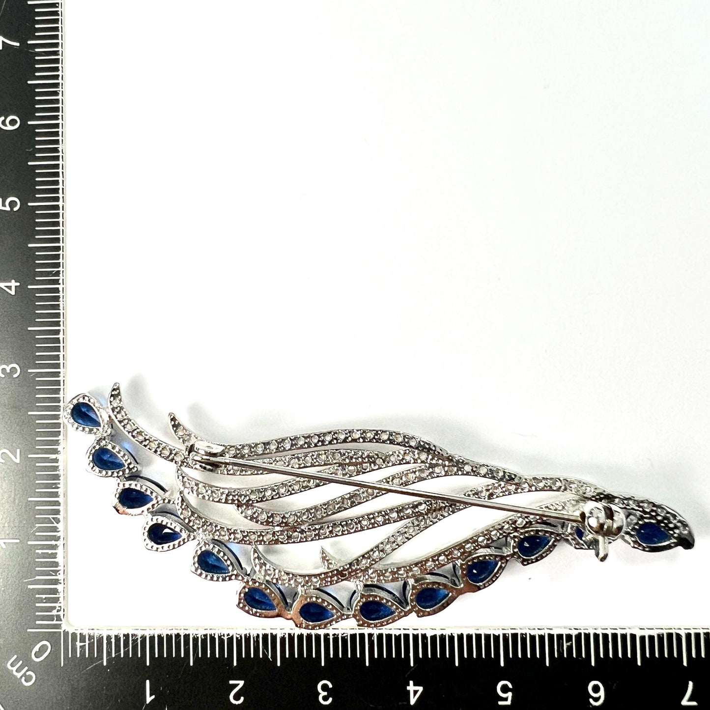 Vintage Faux Diamond and Sapphire Paste Wave Brooch